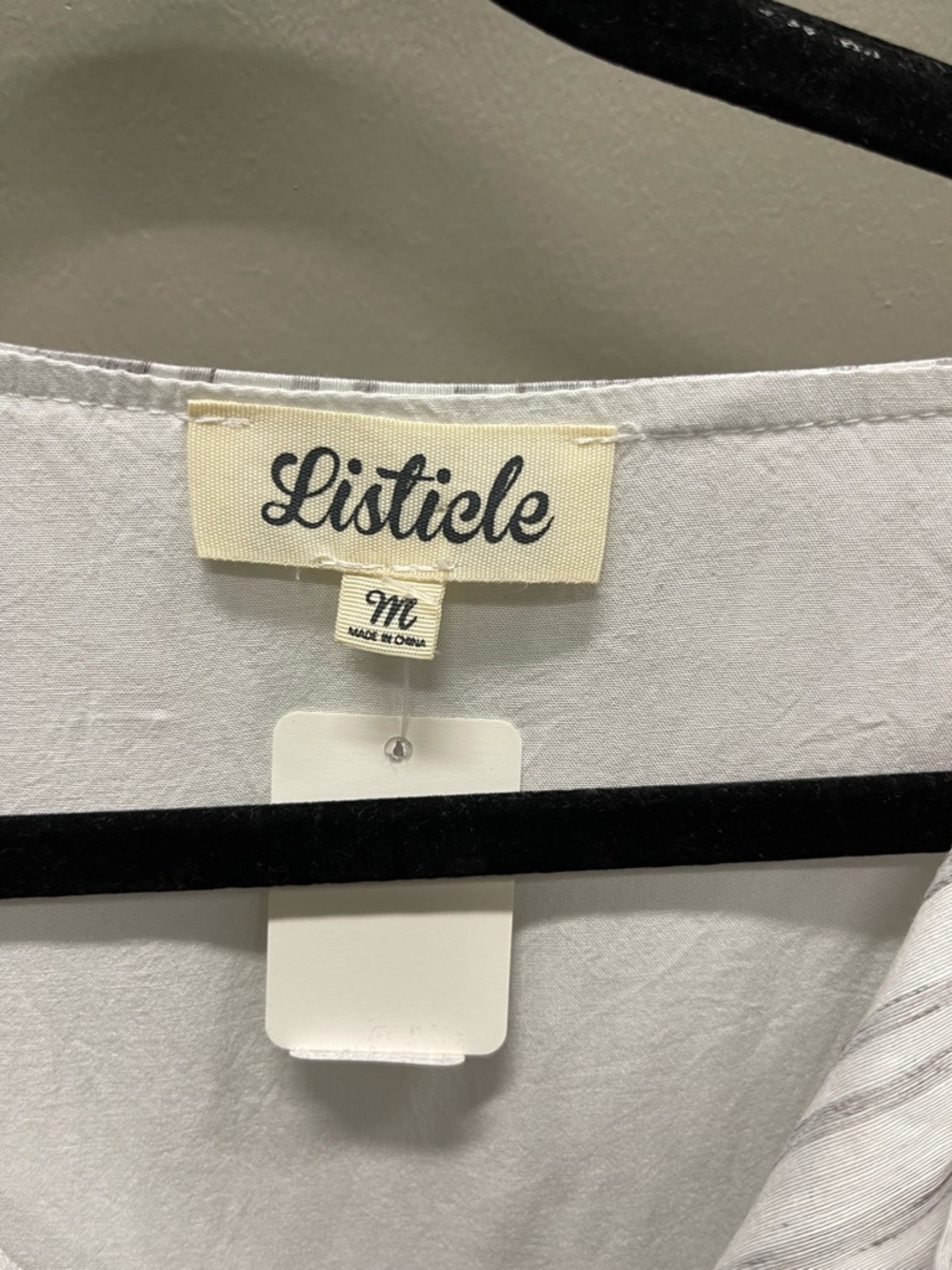 Listicle White & Gray Striped Ruffle-Front Blouse - Picture 3 of 5
